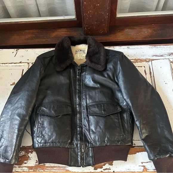 Vintage LL Bean G-1 Goatskin Leather Bomber Flight Jacket 42 Wool Quilt Lined - Picture 13 of 16